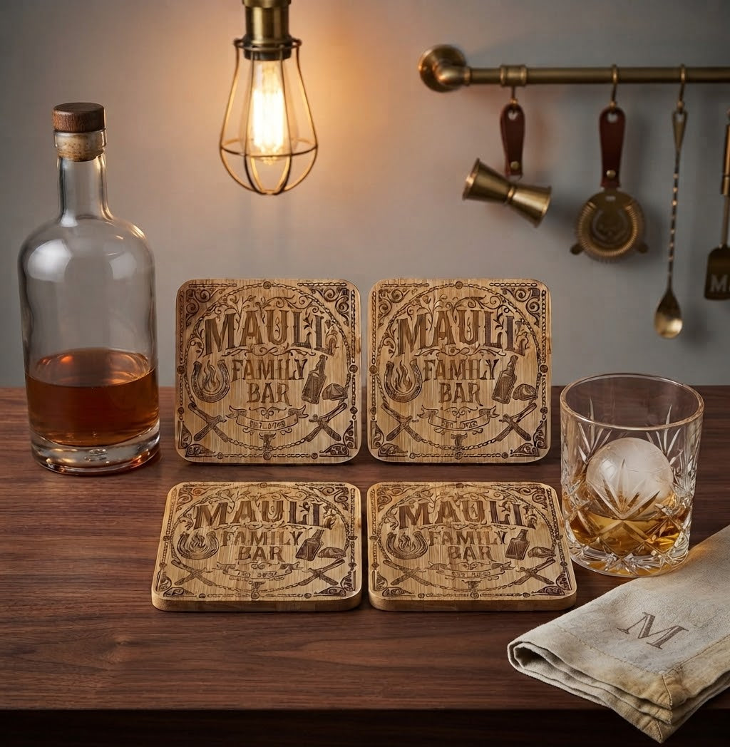 Personalized Wooden Coaster Set 4pk